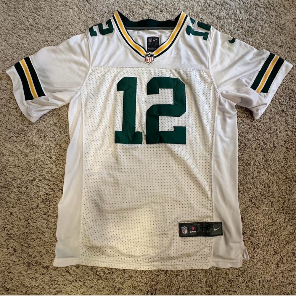 NFL White and Green Jersey with Yellow Accents